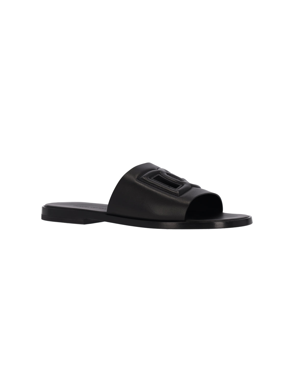 Black Logo-Embossed Leather Slide Sandals