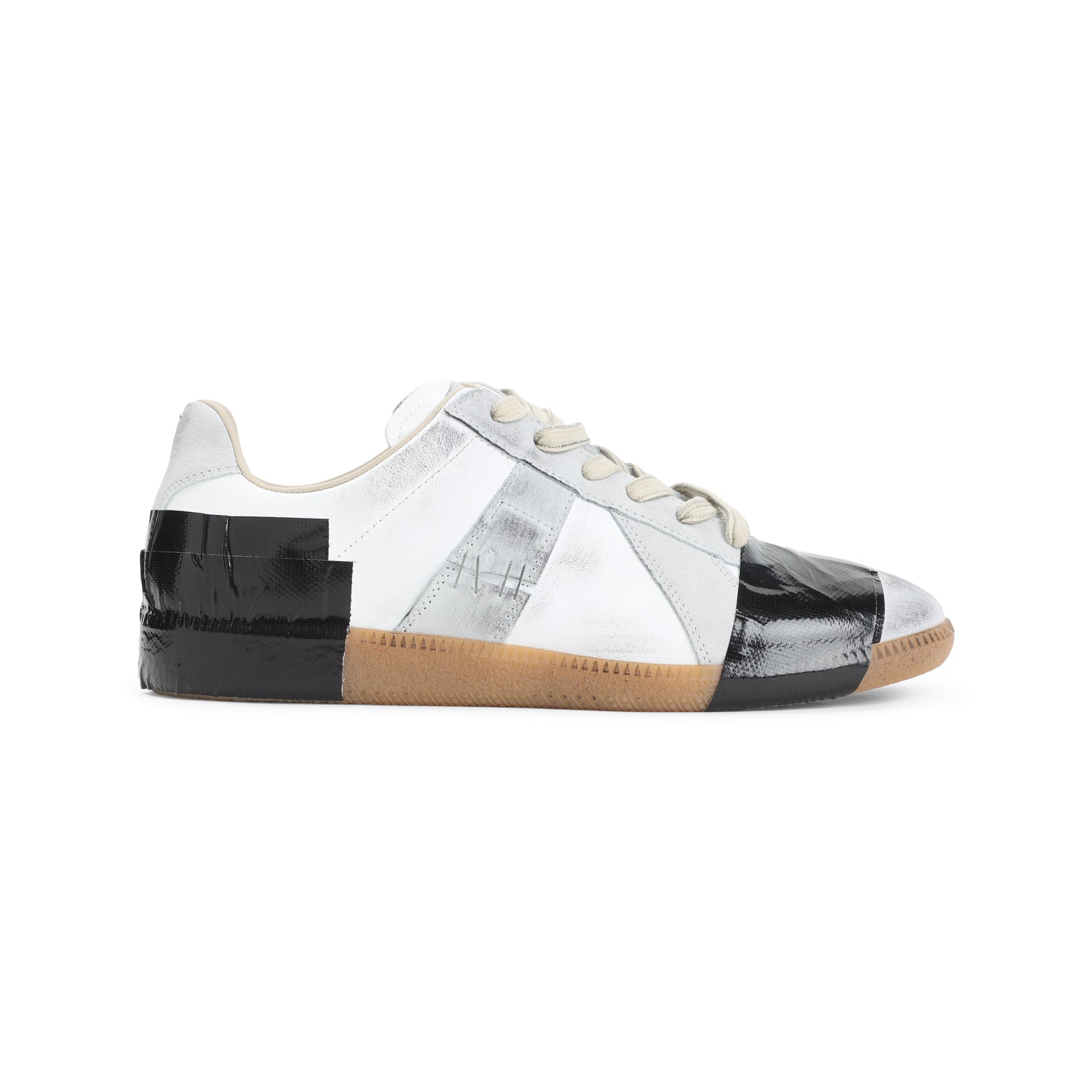 Low-Top White Sneakers with Tape-Like Overlays