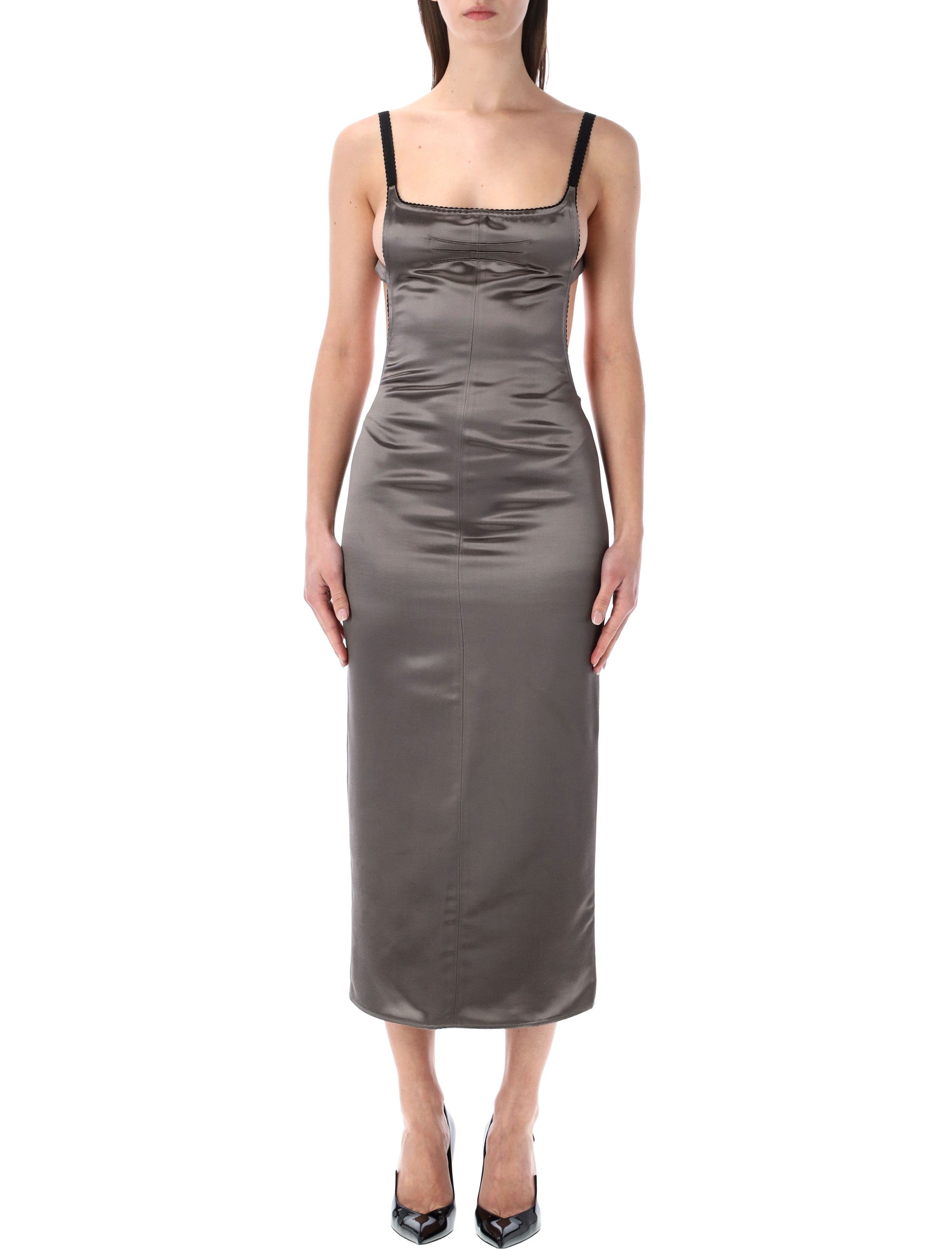 Grey Satin Midi Dress