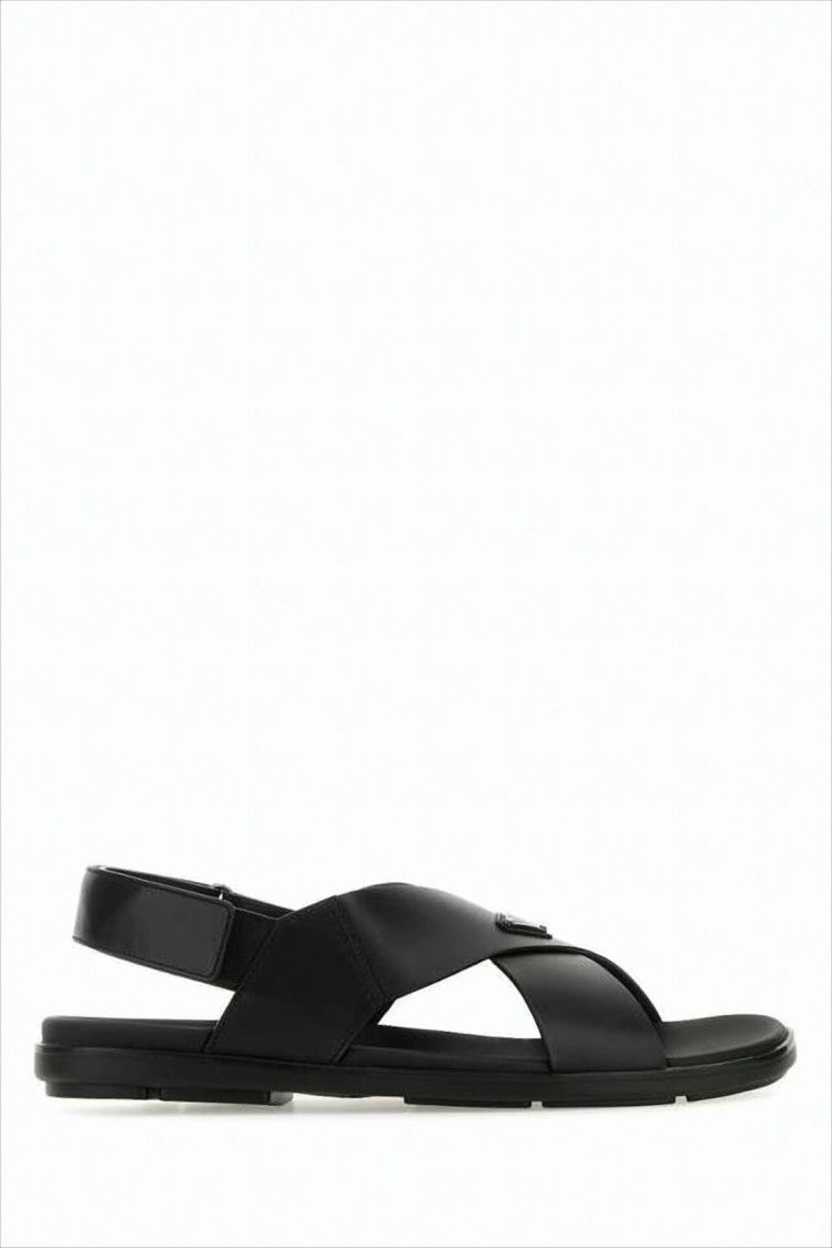 Black Leather Sandals with Wide Straps