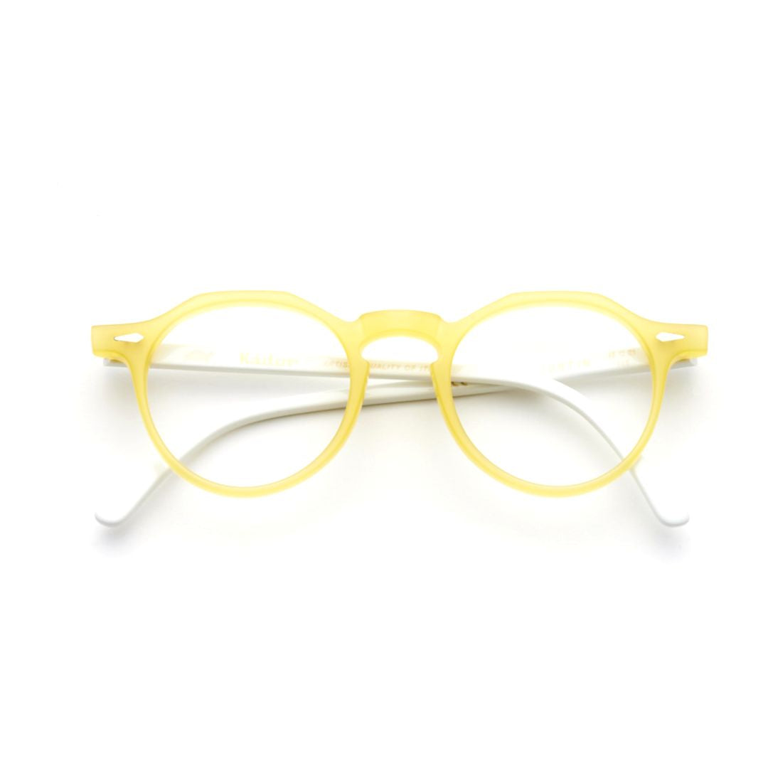 Justin Translucent Yellow Round Frame Eyeglasses with White Temples