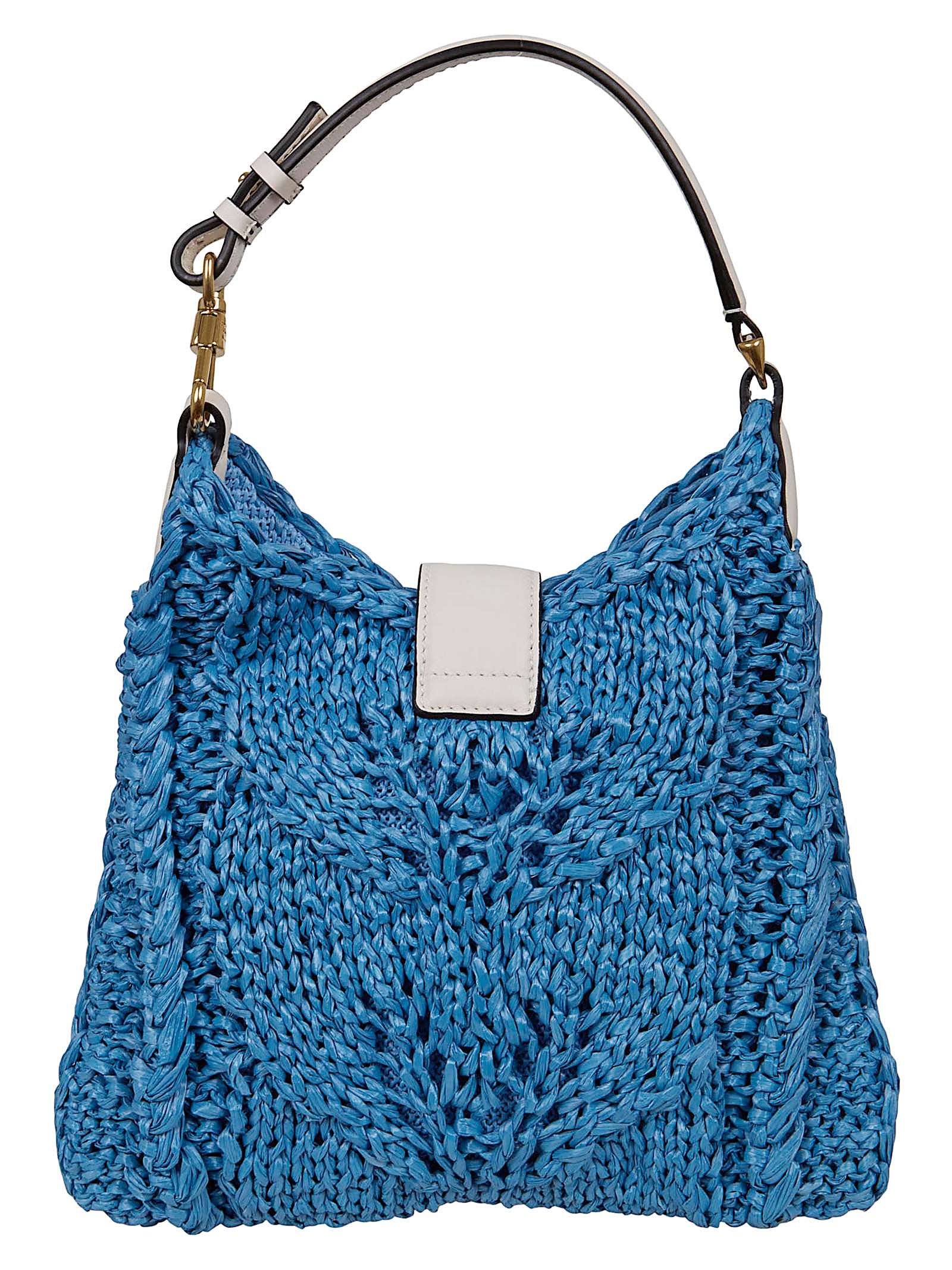 Woven Viscose Handbag With Structured Shape And Gold Accents