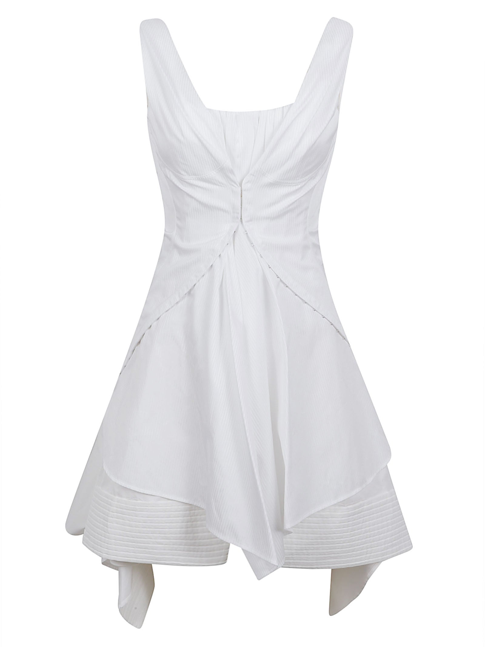 Asymmetrical Pleated Mini Dress in Striped Cotton Poplin