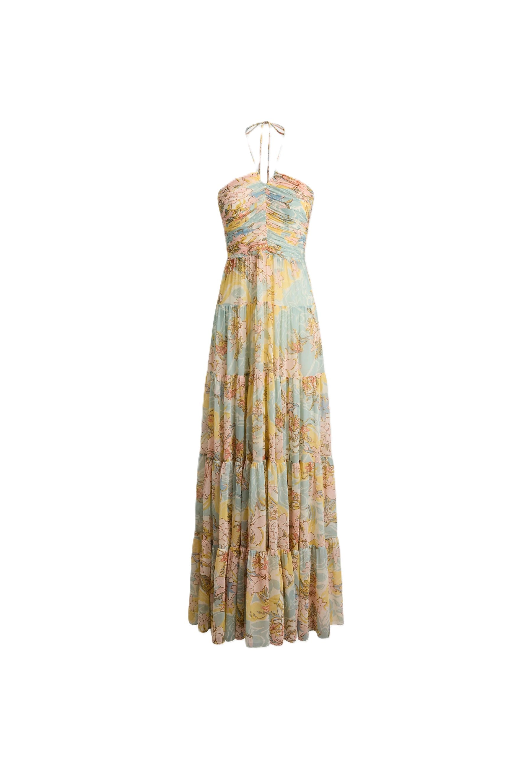 Tiered Floral Maxi Dress with Halter Neckline