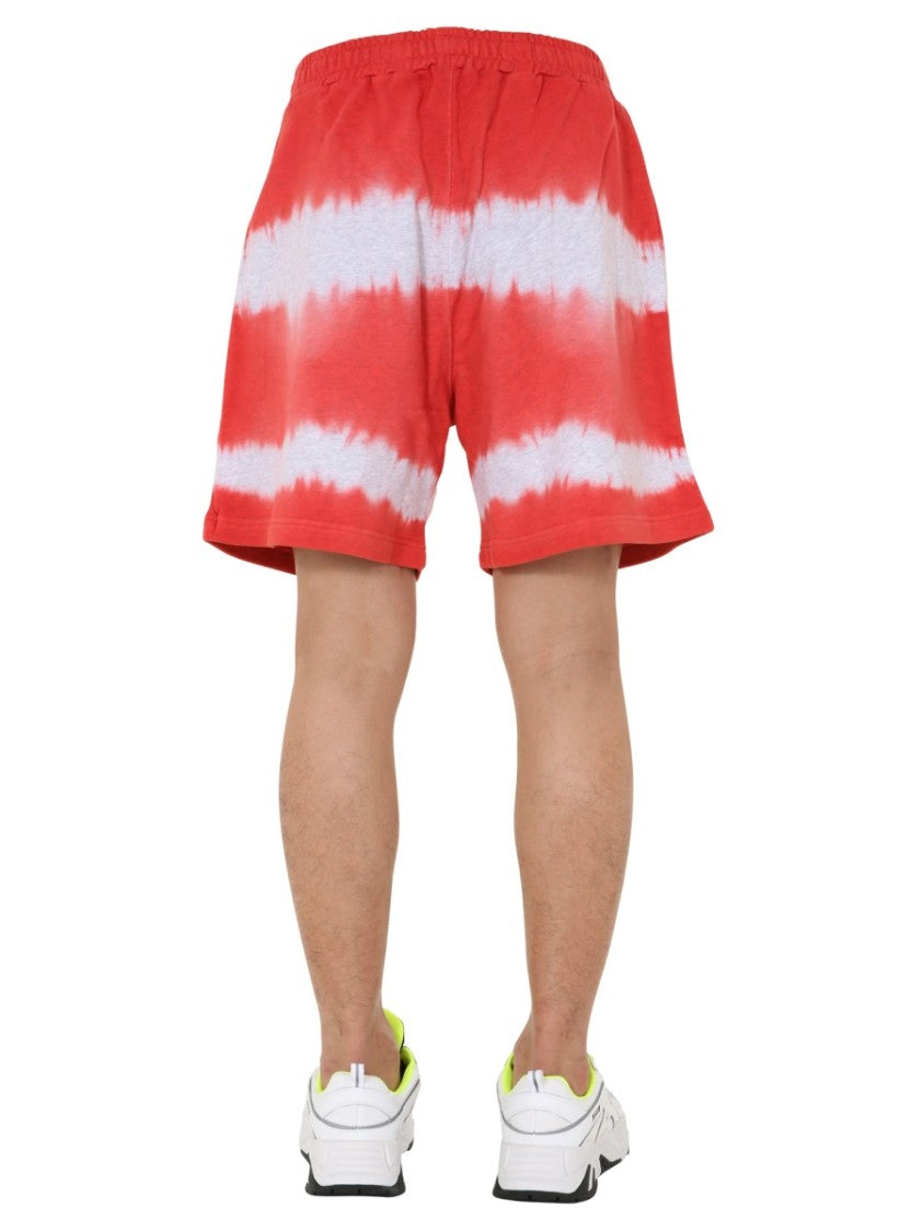 Relaxed Fit Red Tie-Dye Bermuda Shorts