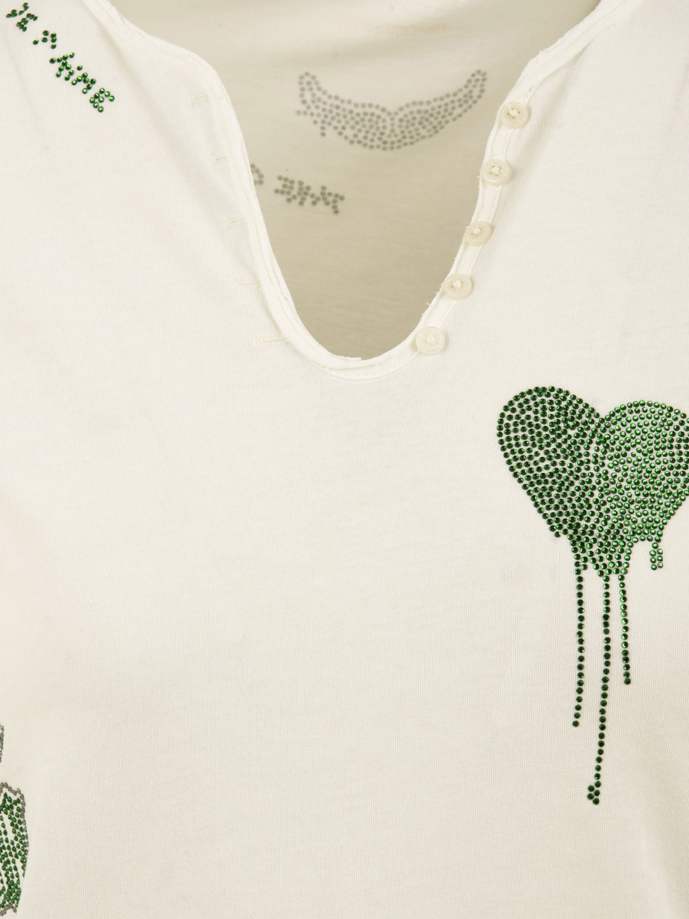 Short-Sleeved Top with Rhinestone Heart Embellishments