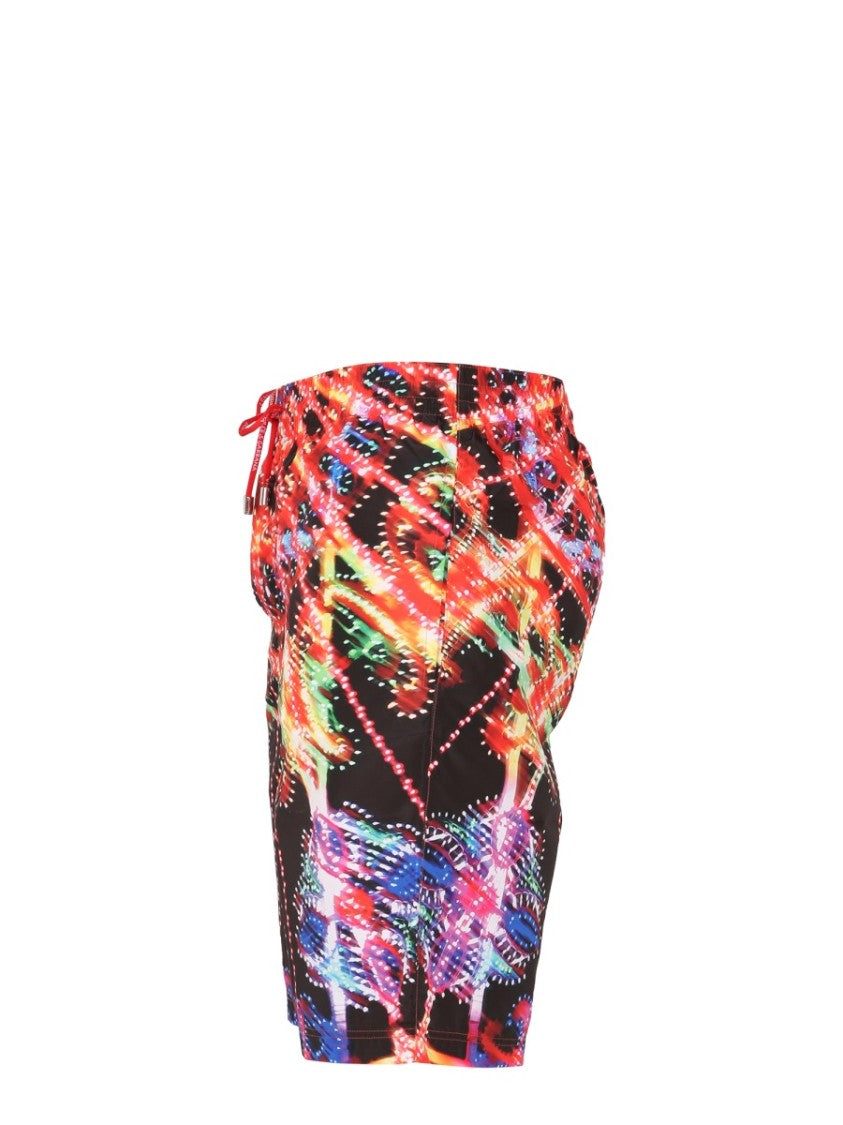 Long Swim Shorts With Abstract Pattern
