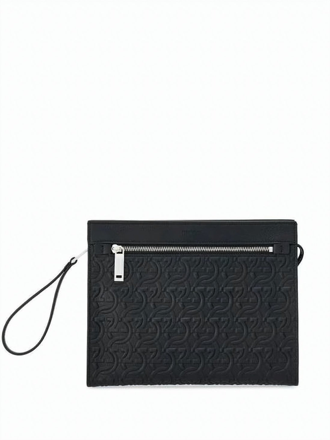 Rectangular Calf Leather Clutch with Embossed Surface