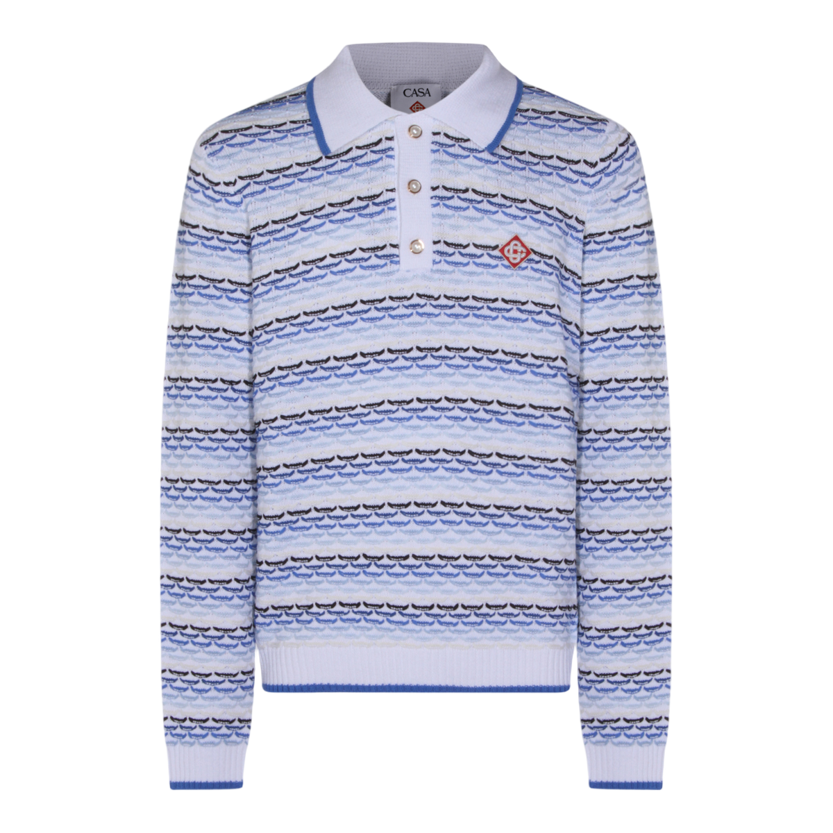 Textured Knit Long-Sleeve Polo Shirt