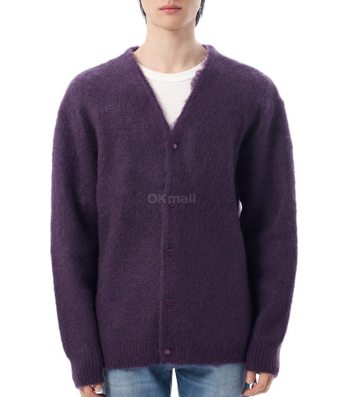 Deep V-Neck Mohair Blend Cardigan with Relaxed Fit