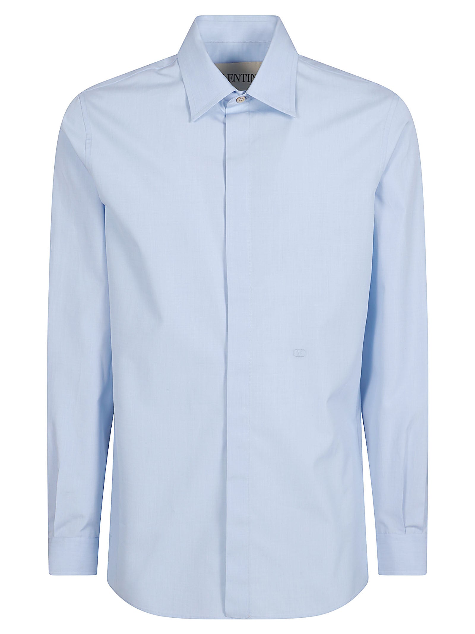 Long-Sleeve Shirt with Concealed Button Placket and Embroidered Detailing