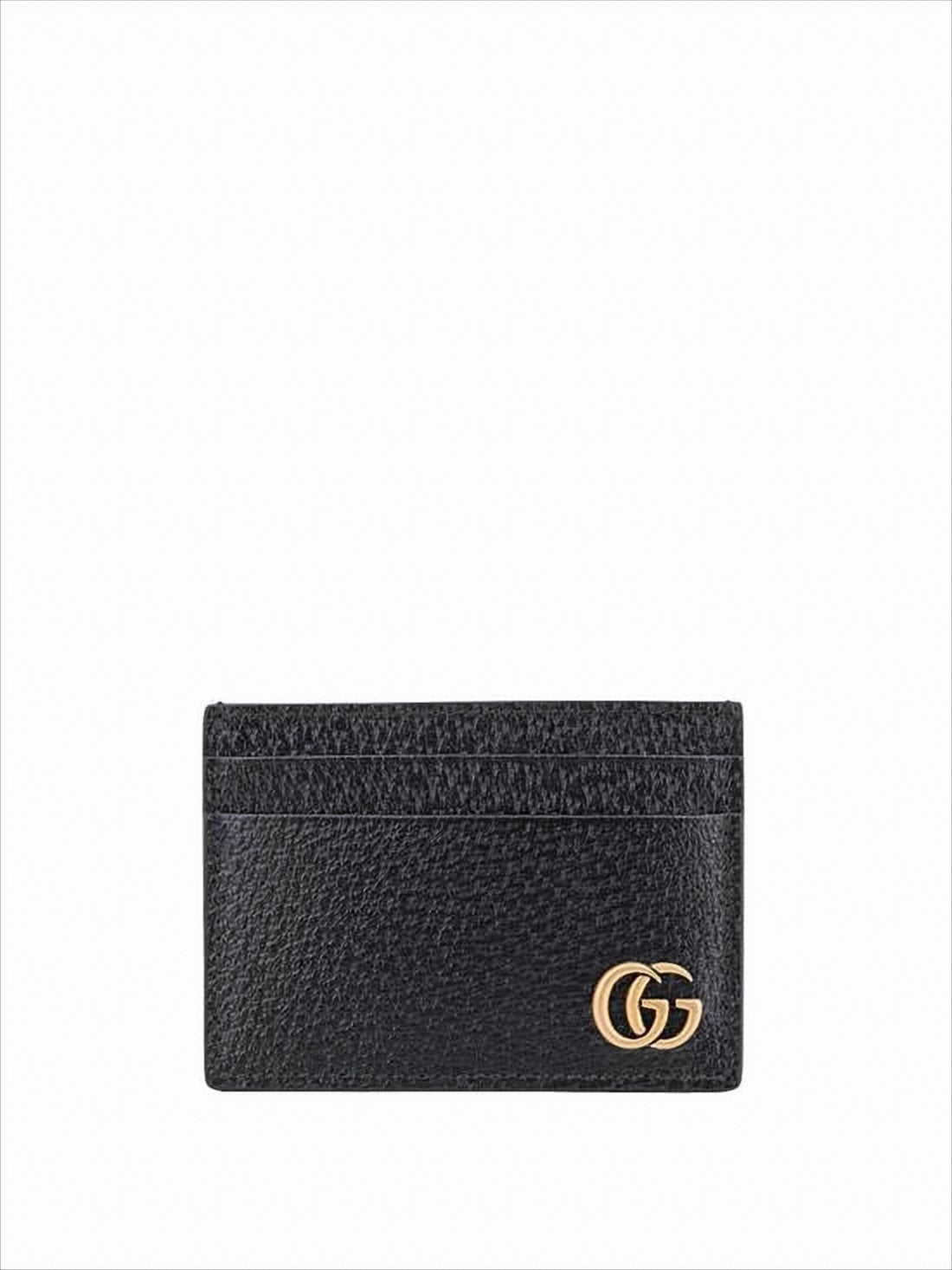 Textured Leather Card Wallet with Gold Double-G Logo