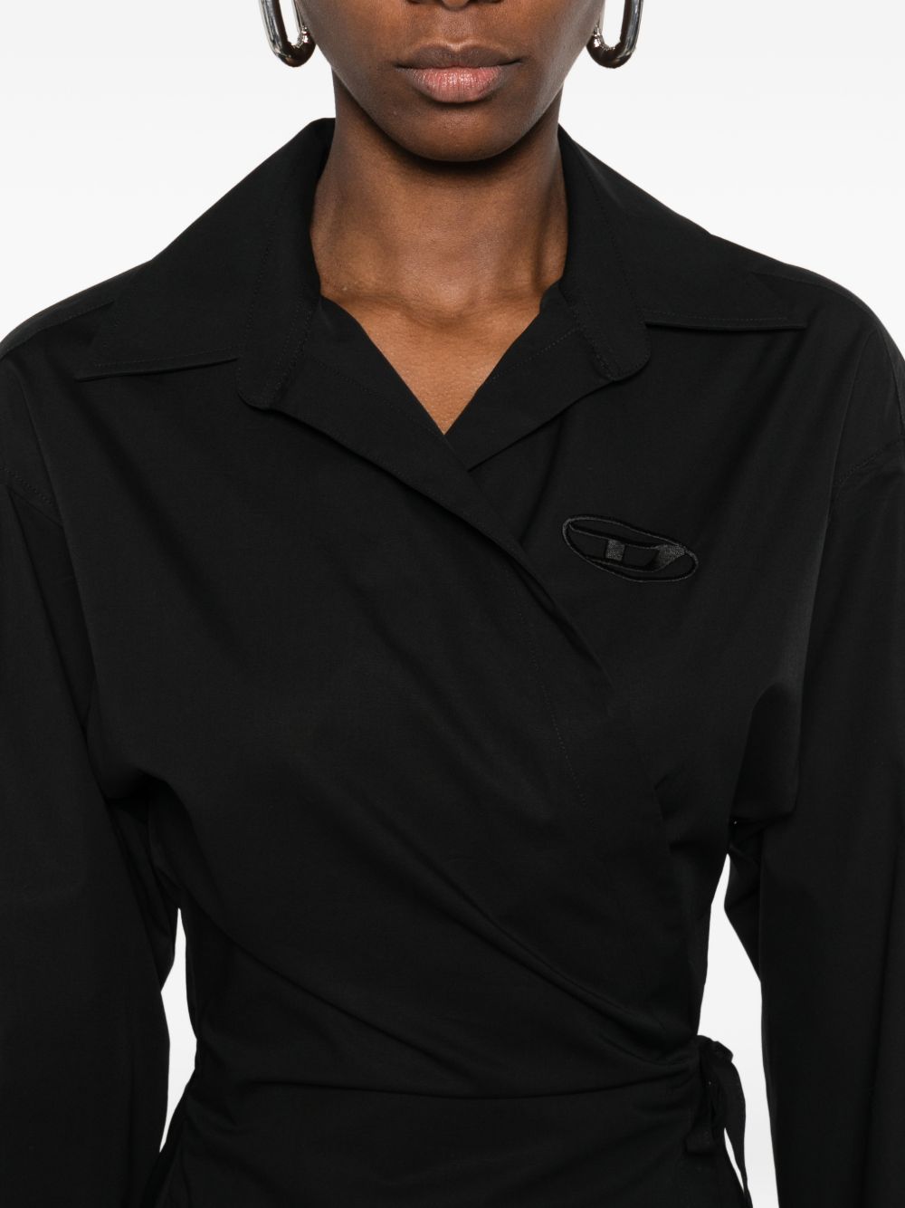 Wrap-Style Black Top with Tonal Logo Detail