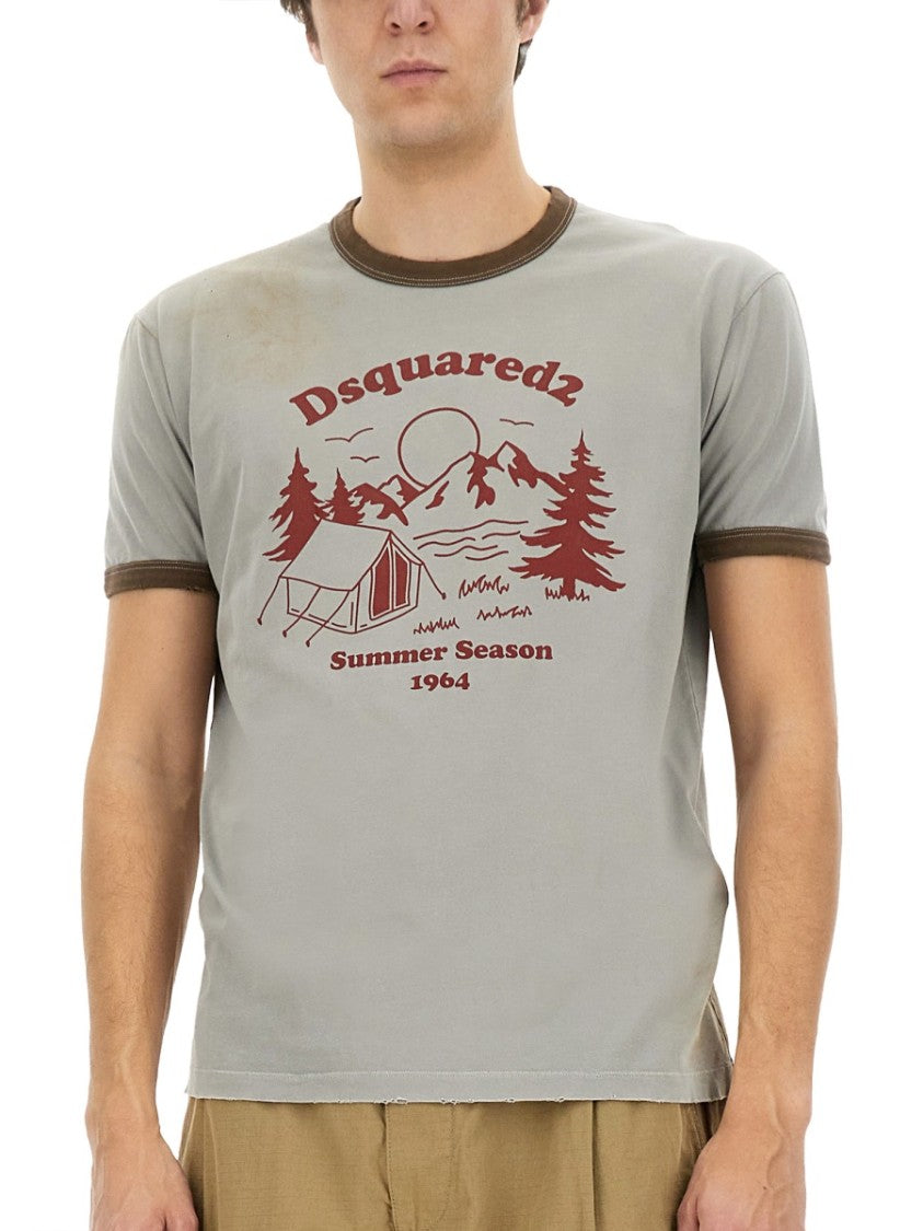 Vintage Print Relaxed-Fit T-Shirt With Contrasting Trim