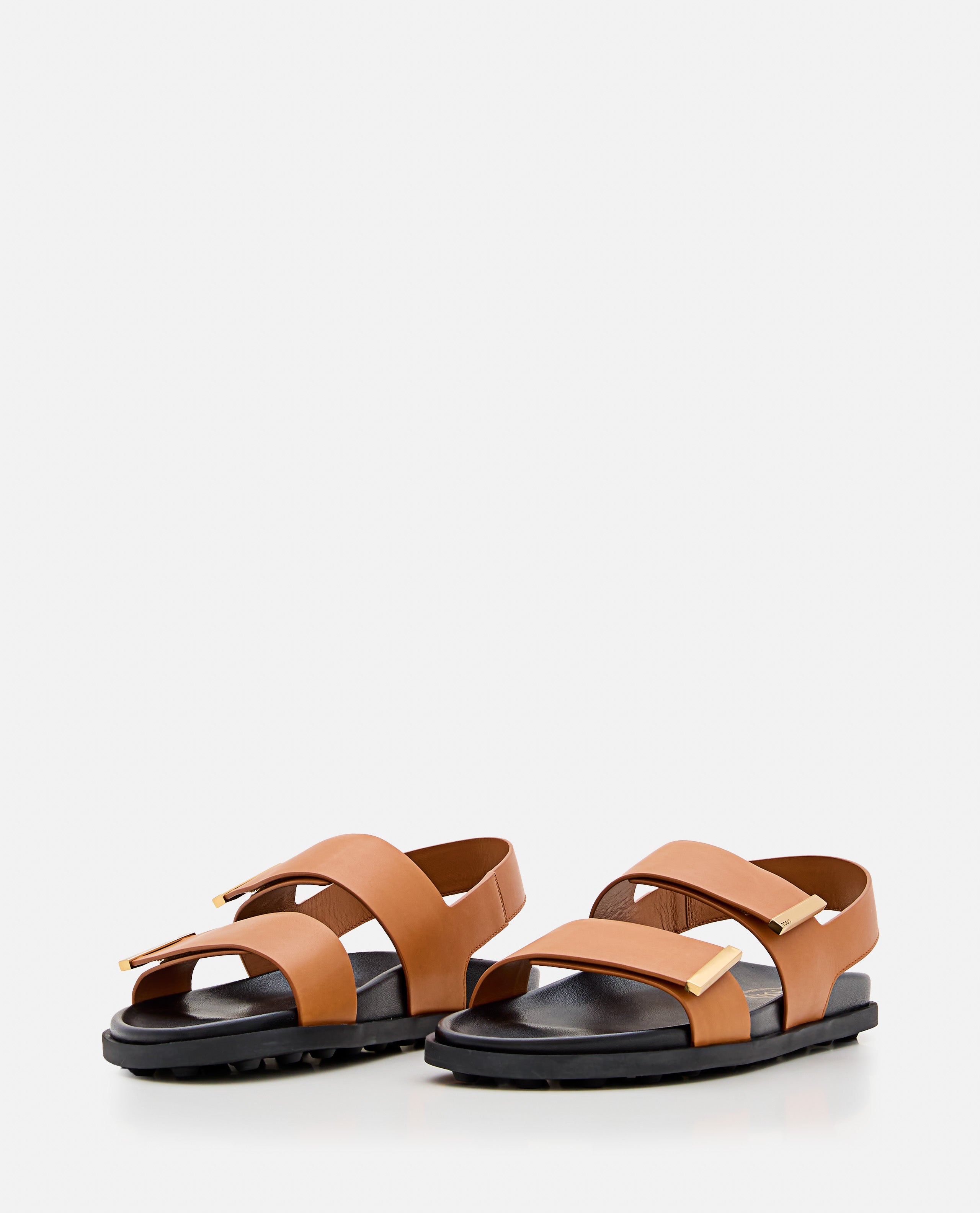 Brown Calfskin Logo Sandals