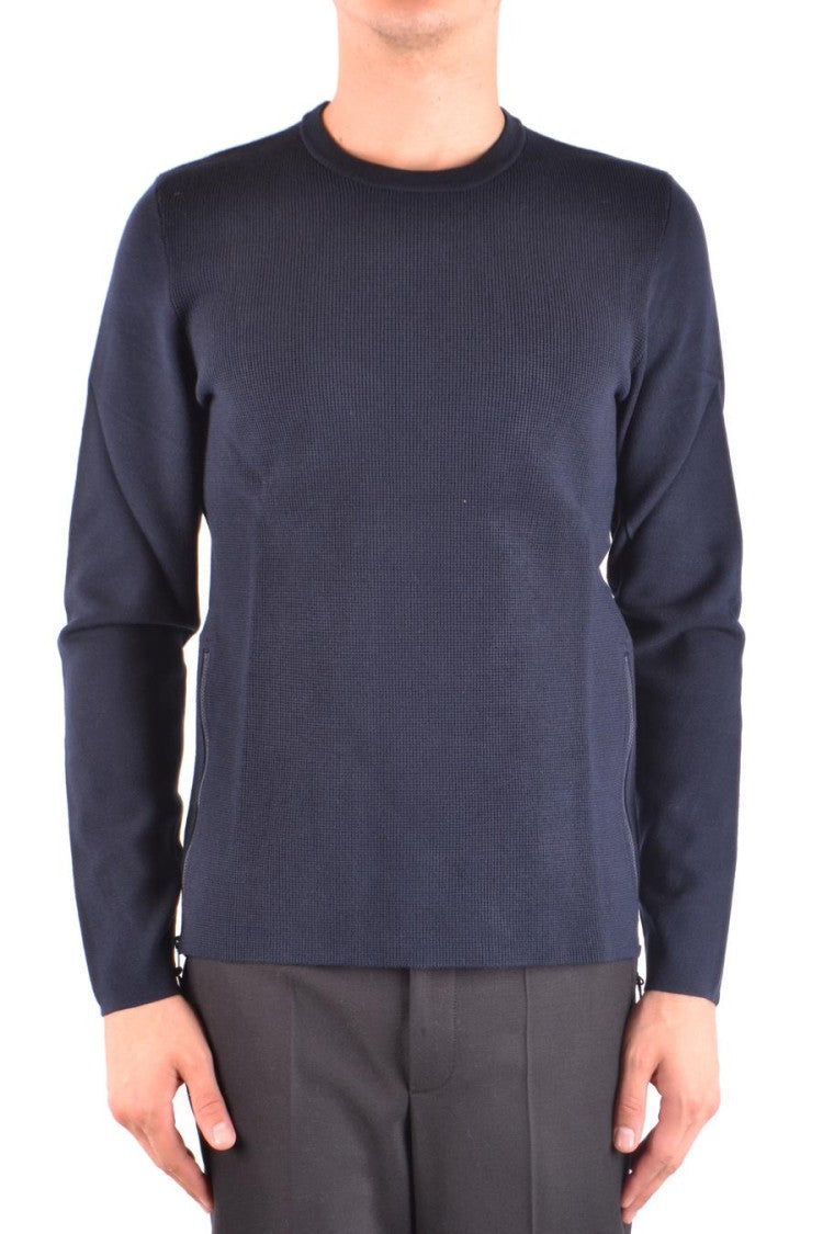 Ribbed Navy Sweater With Contrast Elbow Patches