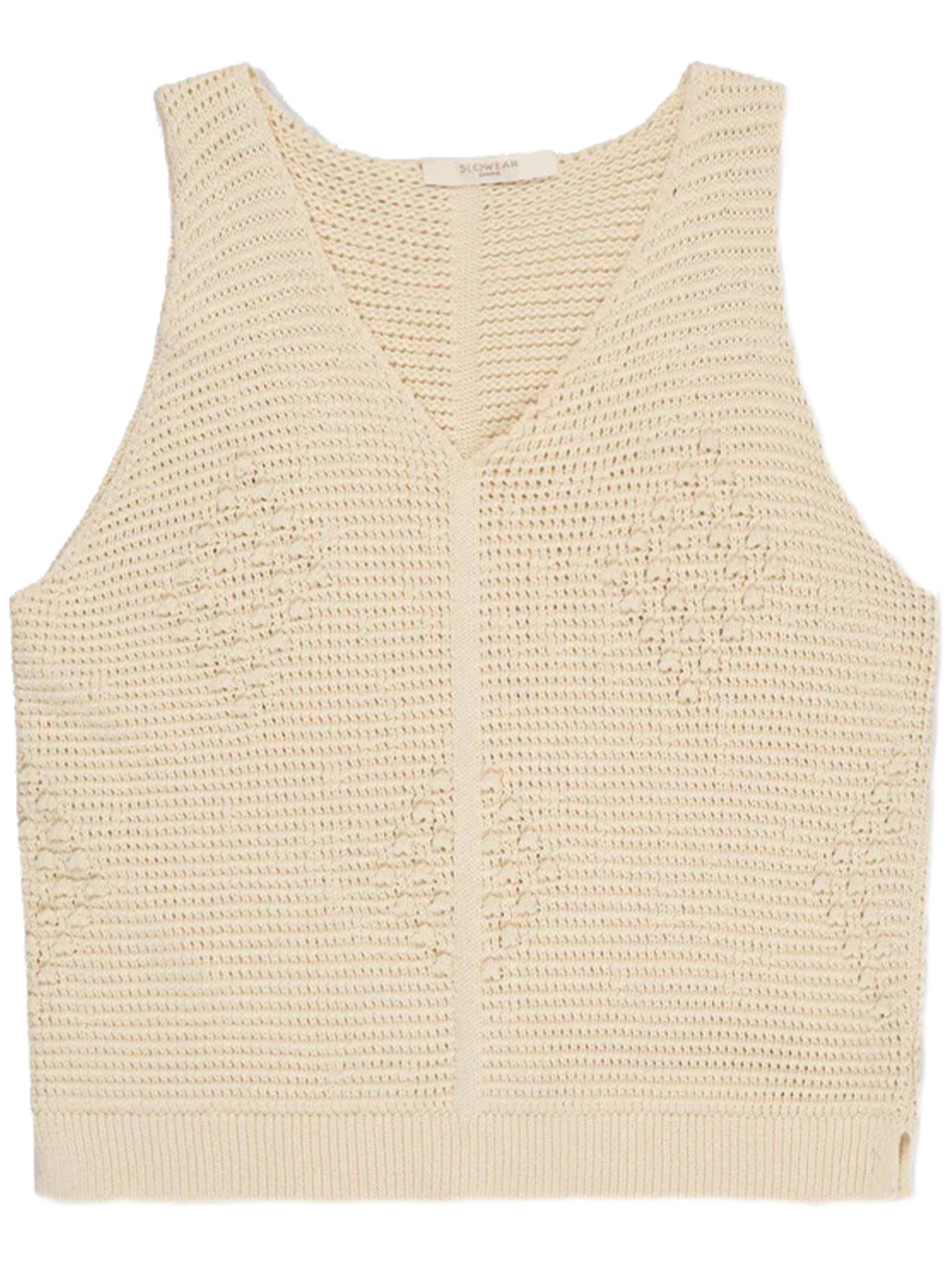 Textured Open-Knit Sleeveless Crop Top