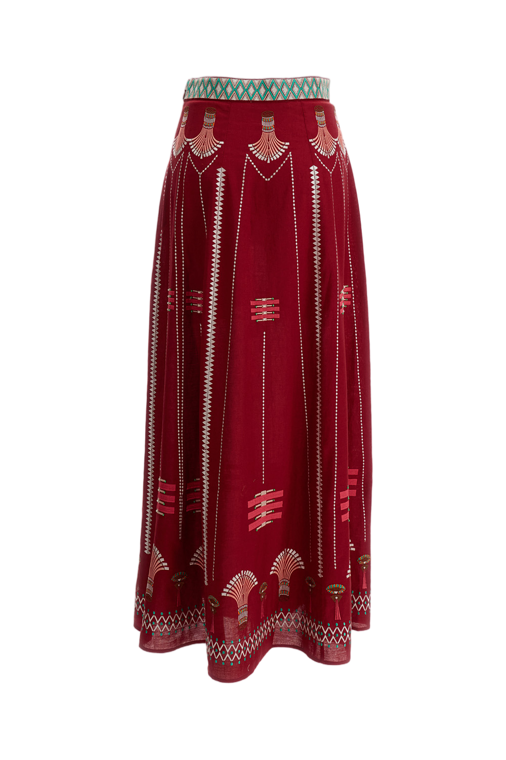 Embroidered Linen-Cotton Long Skirt