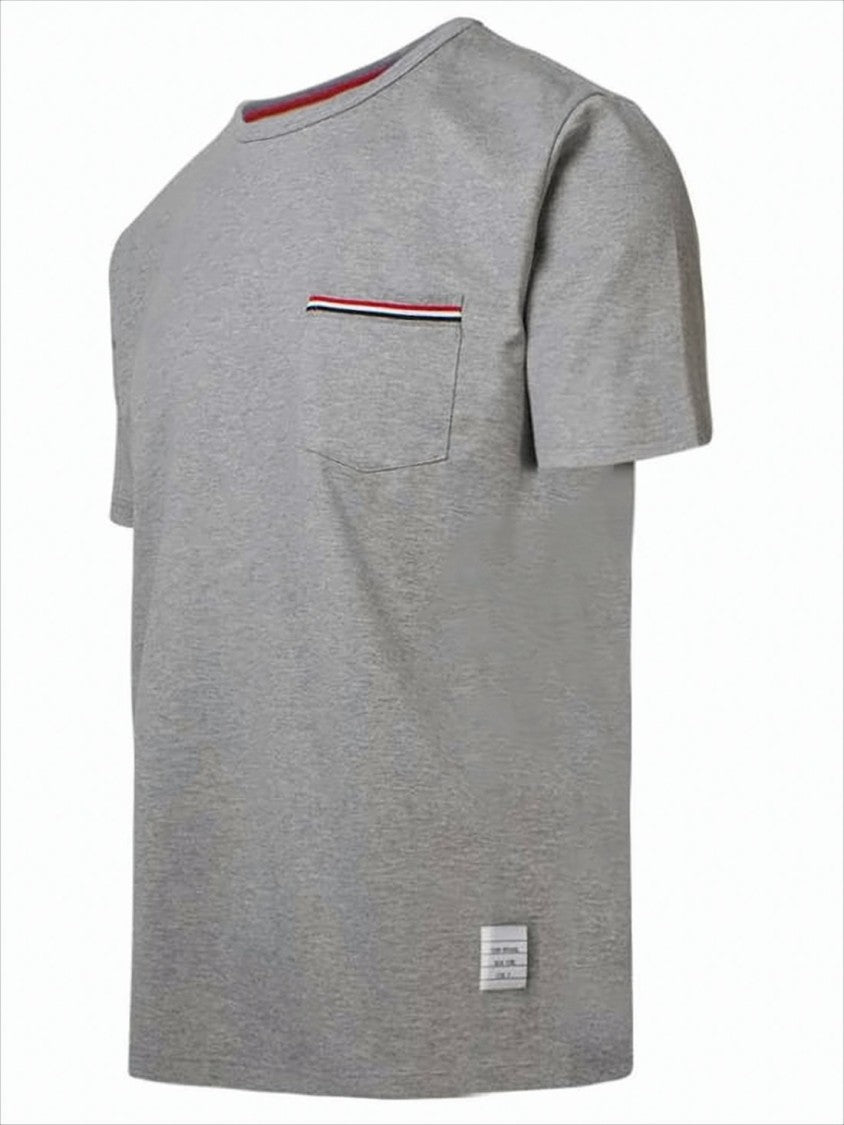 Heather Grey Short-Sleeved T-Shirt with Tricolor Stripe Detail