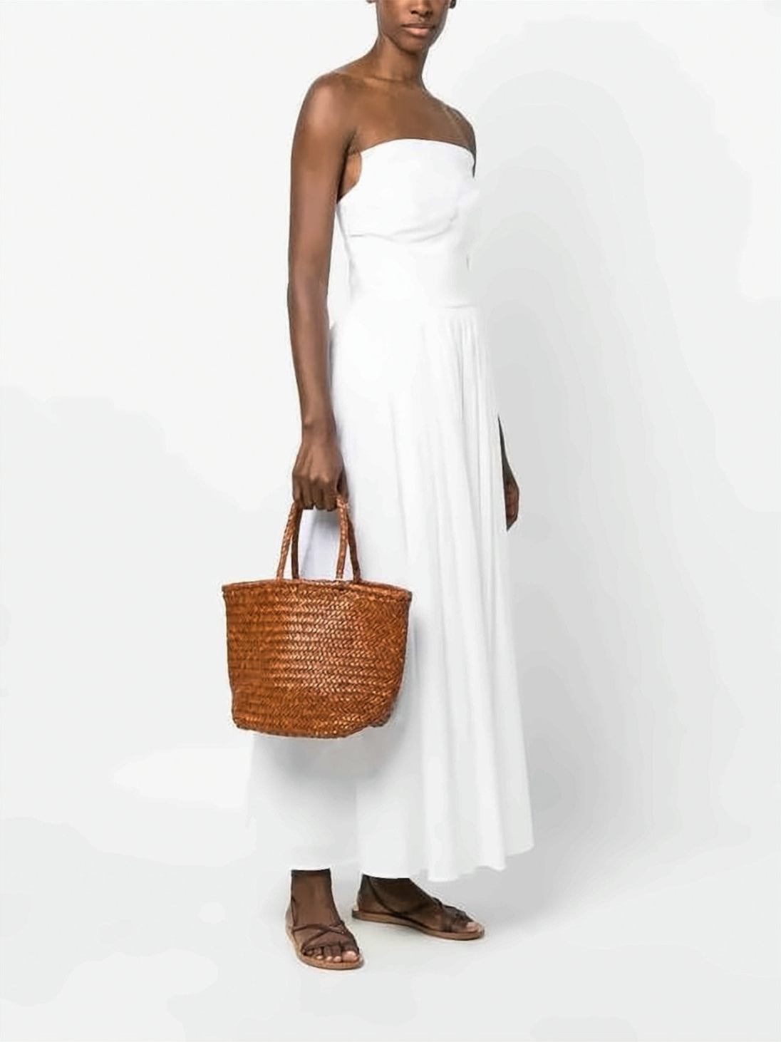 Artisanal Woven Tote Bag In Rich Brown Calf Leather