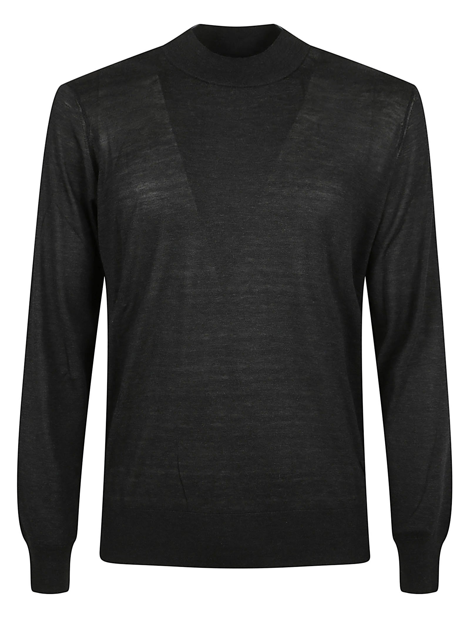 Anthracite Crew Neck Sweater With Ribbed Accents