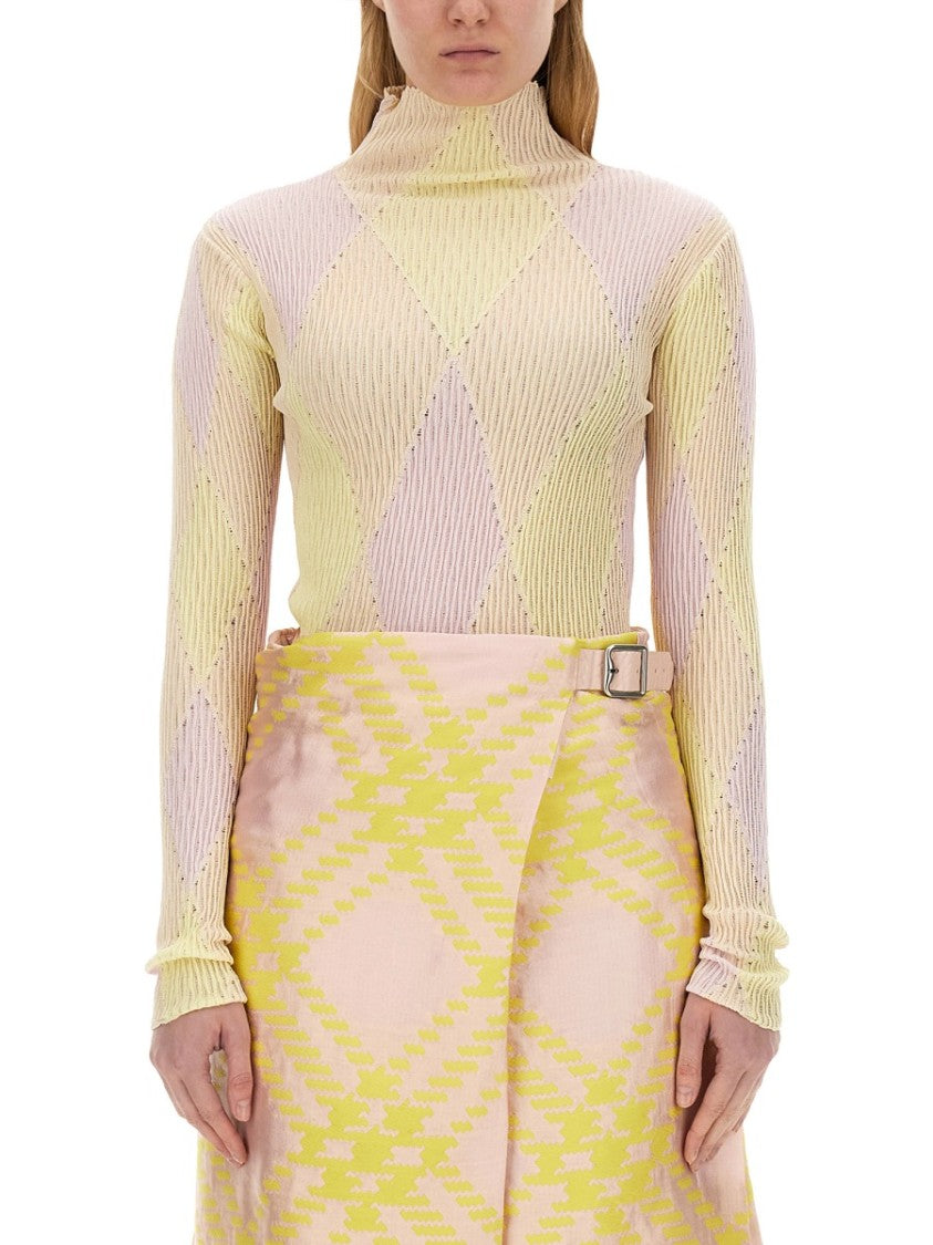 Fitted Check Pattern Turtleneck In Pastel Hues