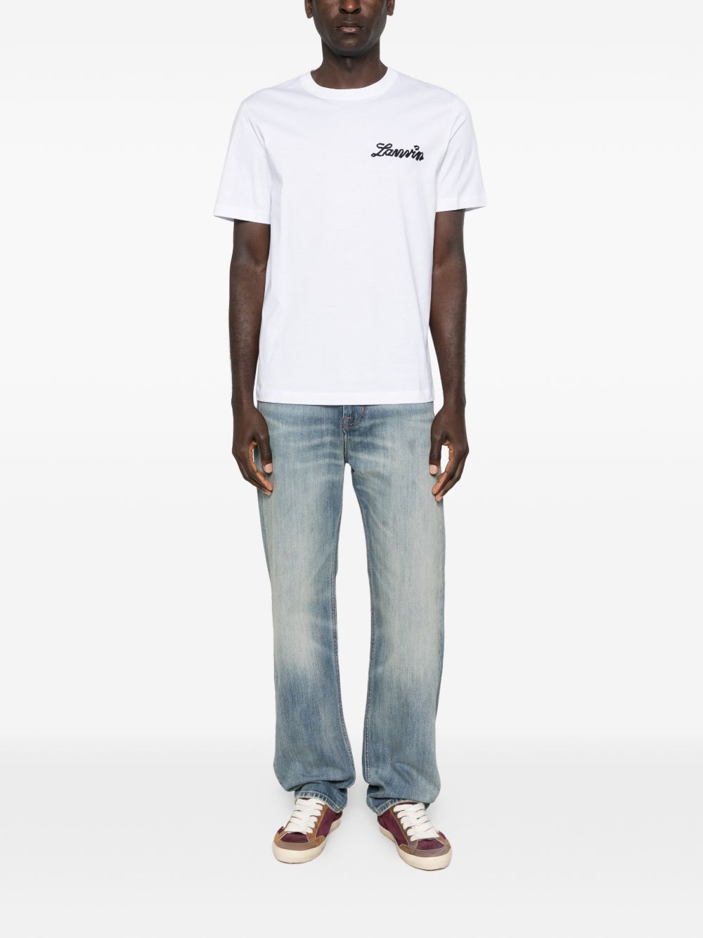 Short-Sleeve White T-Shirt with Embroidered Logo