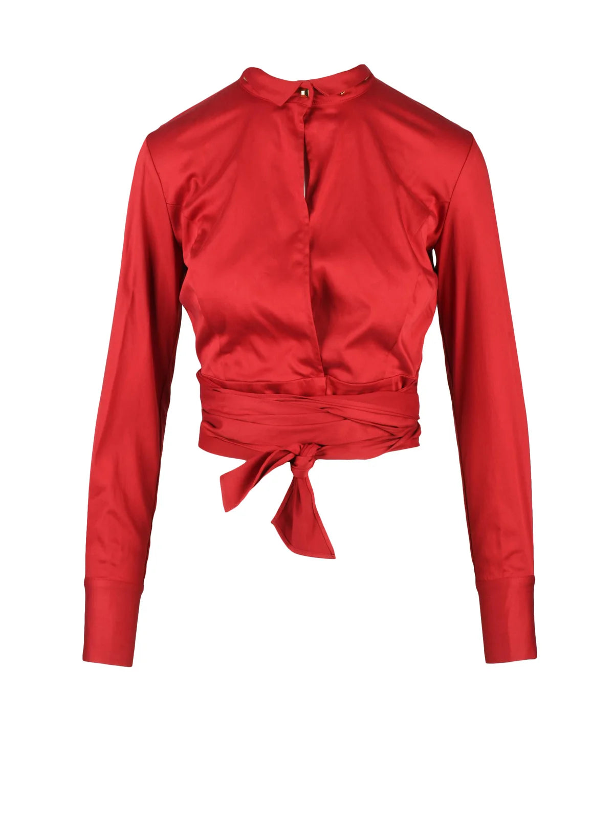Red Lycra Elastane Cropped Shirt with Sash