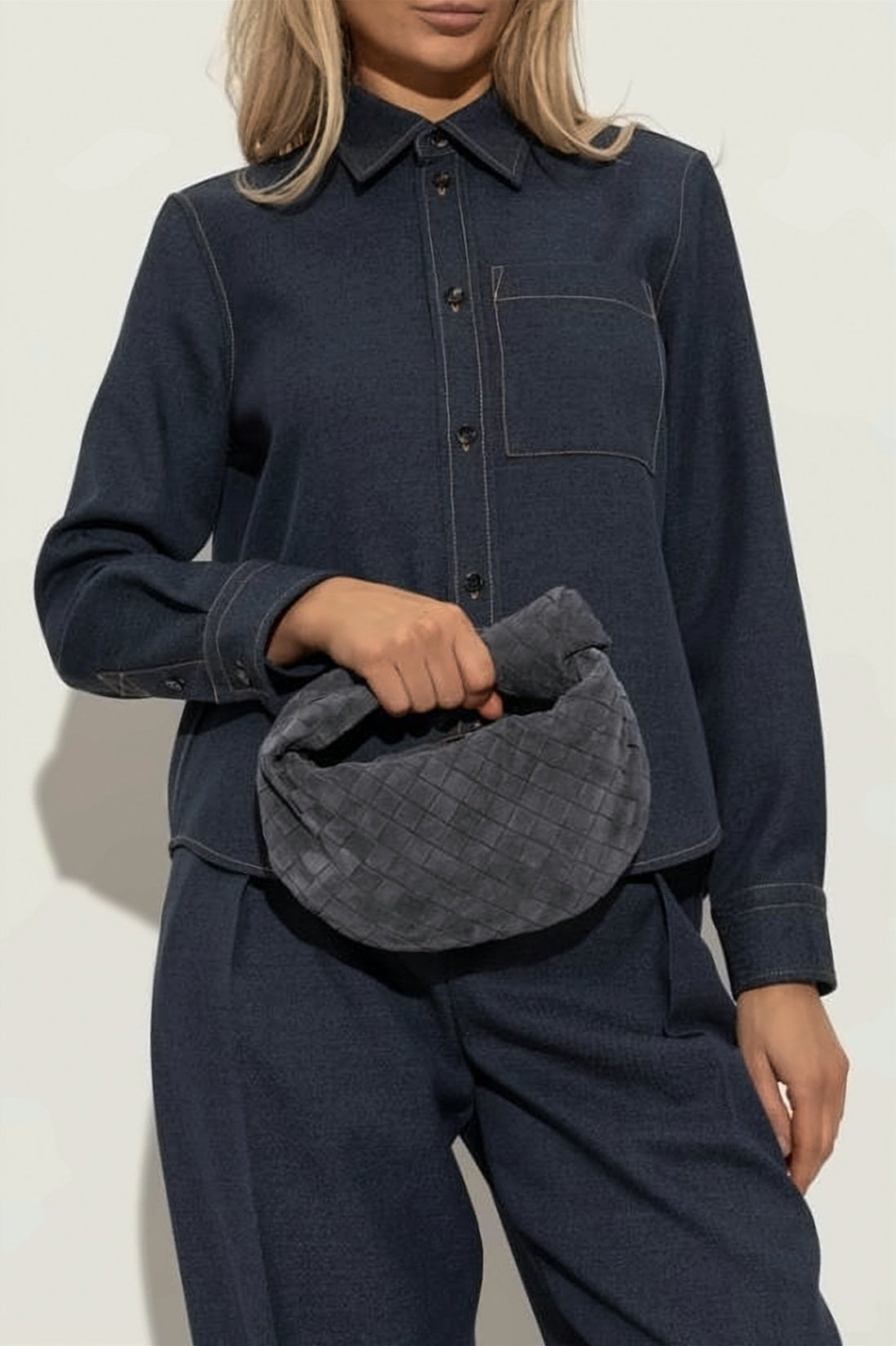 Suede Tote Bag with Woven Pattern
