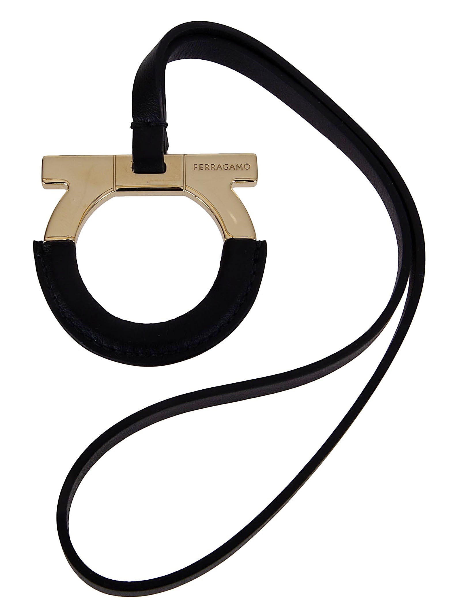 Gancini Gold-Tone Metal and Leather Keychain Charm