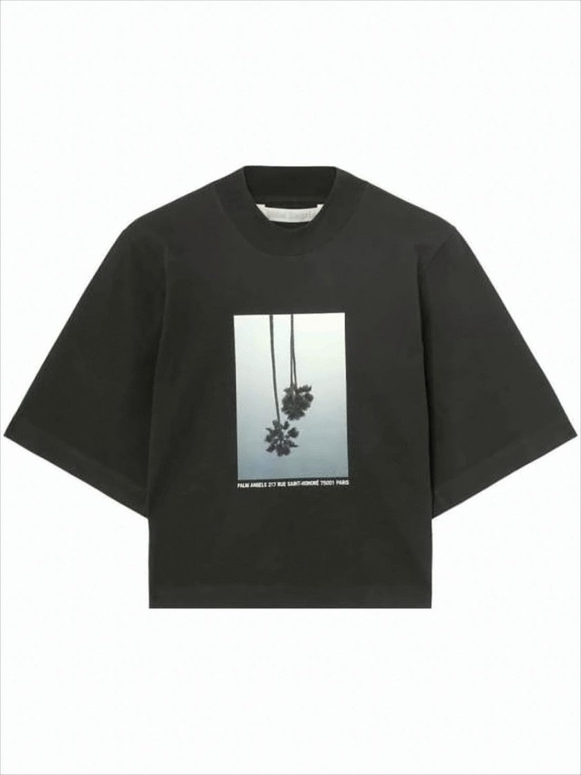 Cropped Short-Sleeve T-Shirt with Upside-Down Palm Tree Graphic