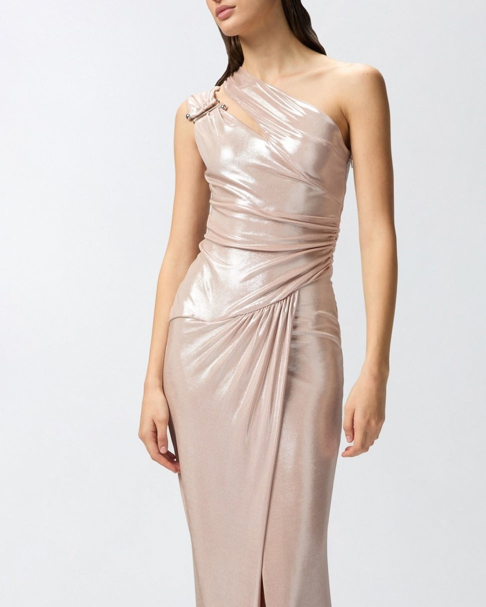 One-Shoulder Draped Dress With Side Slit
