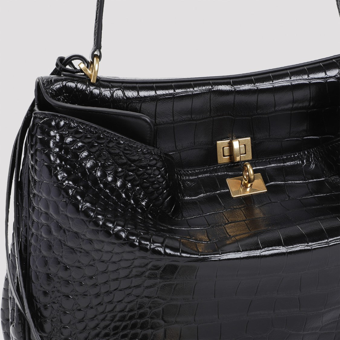 Crocodile-Embossed Calf Leather Shoulder Bag