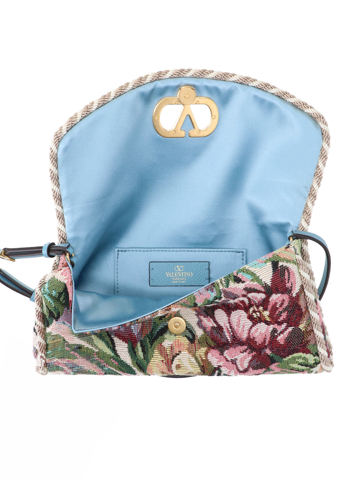 Rectangular Floral Tapestry Clutch Bag with Braided Trim