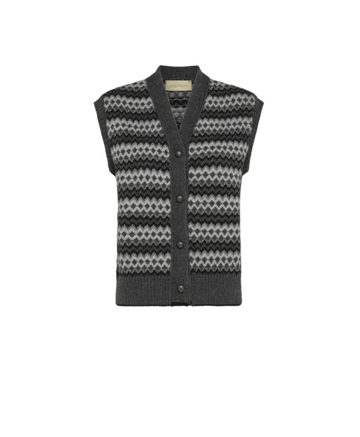 Geometric Zigzag Knit Vest With V-Neck And Button-Down Front