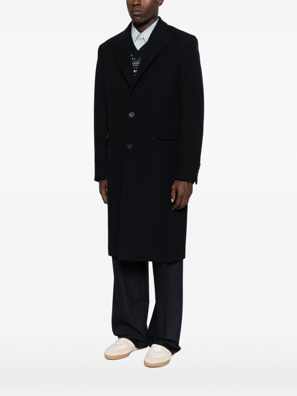 Black Wool Blend Notched Lapel Coat