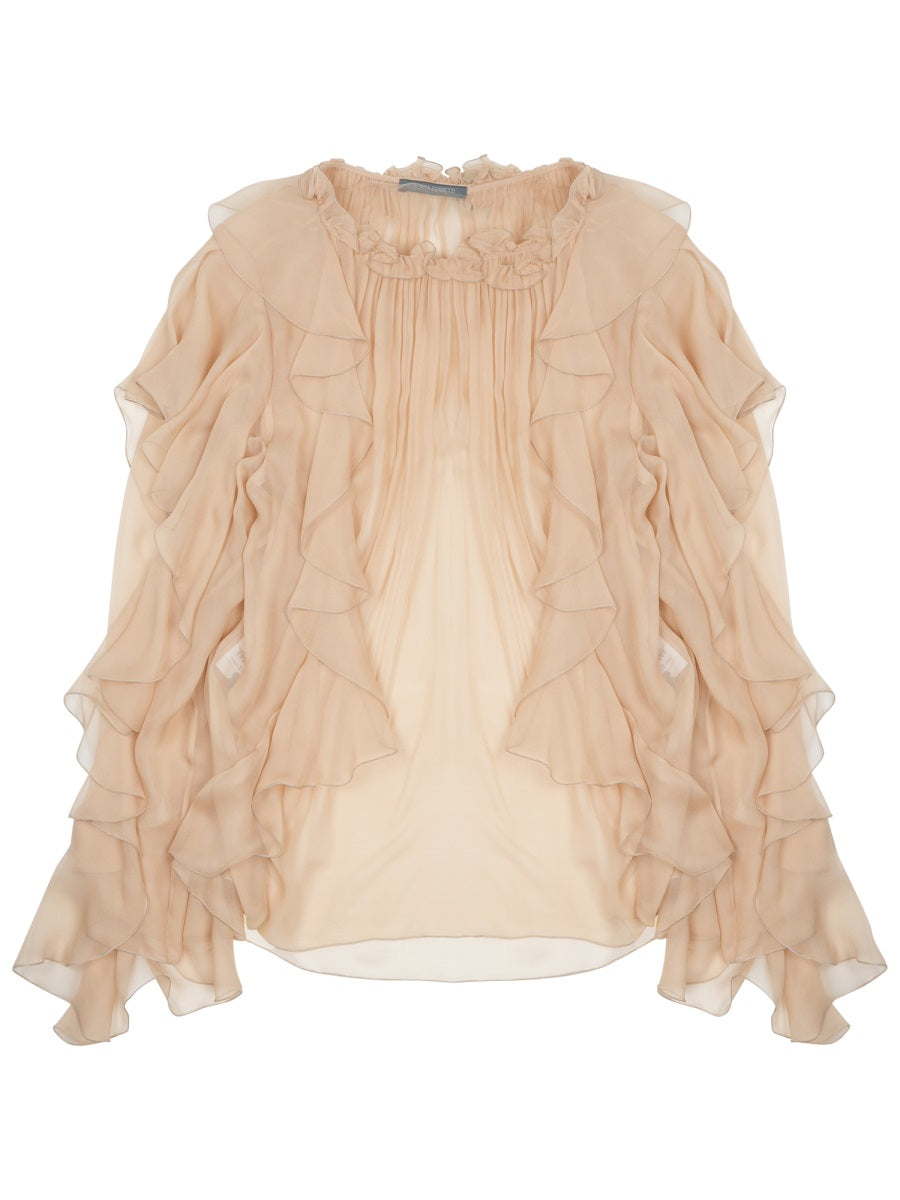 Silk Blouse With Sheer Ruffles