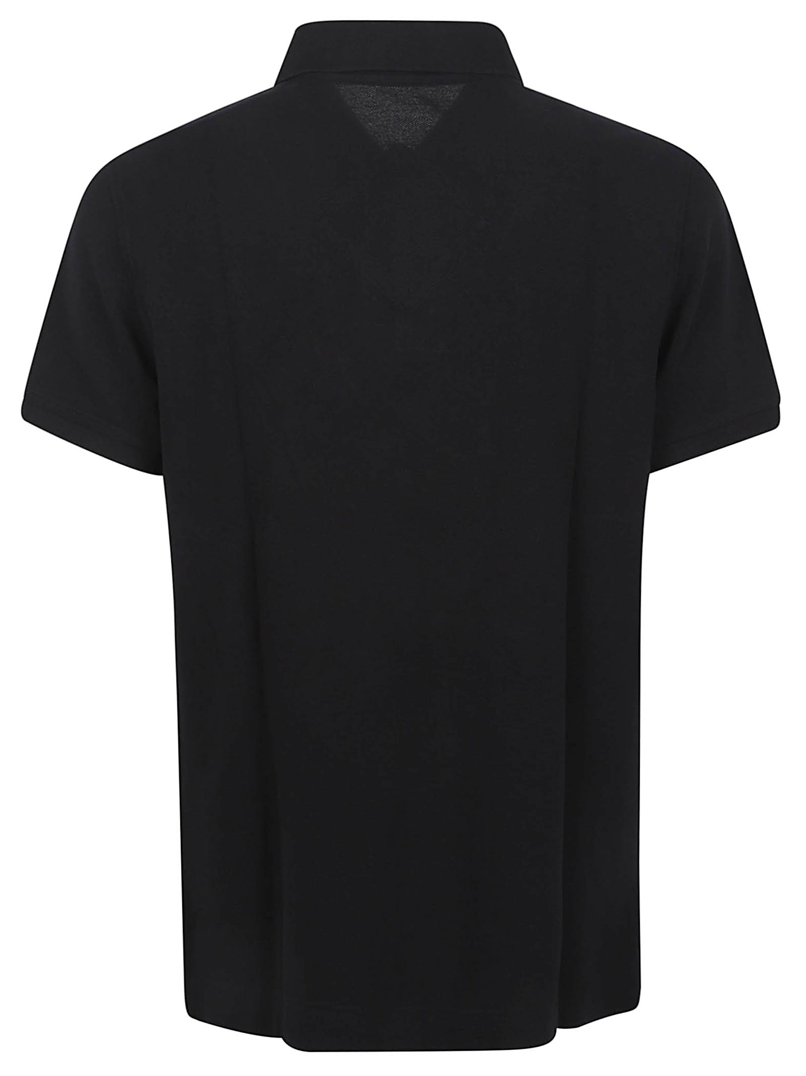 Black Polo Shirt with Ribbed Collar and Iconic Logo Patch