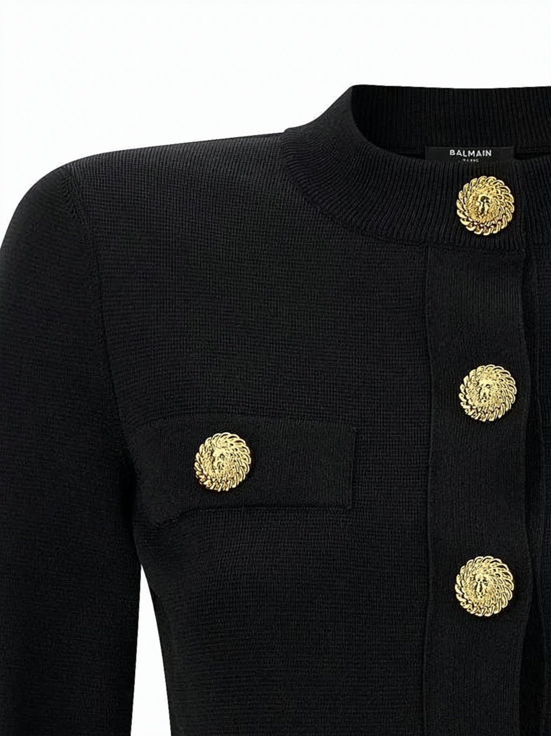 Cropped Black Cardigan With Gold-Tone Detailing