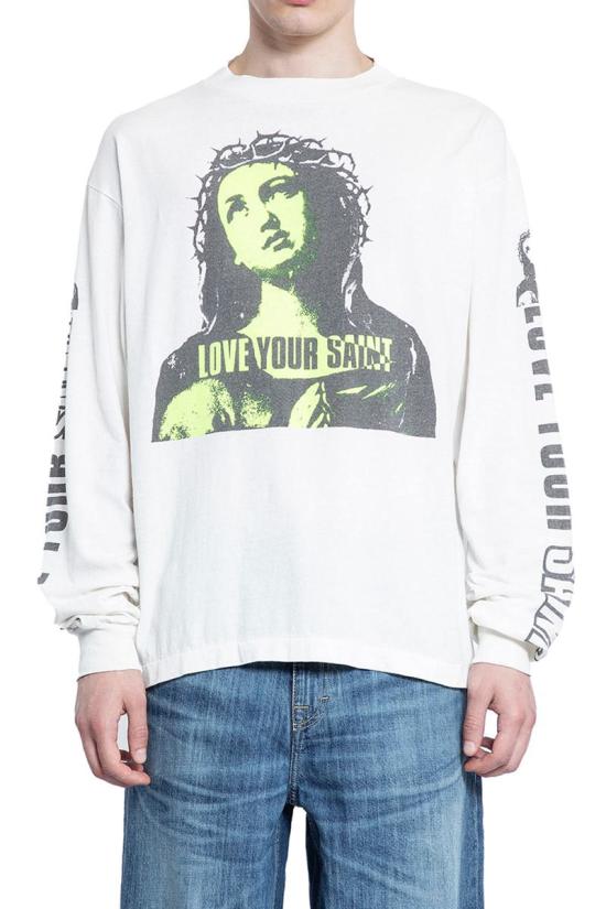 Long-Sleeve Graphic Print T-Shirt With Religious Motif