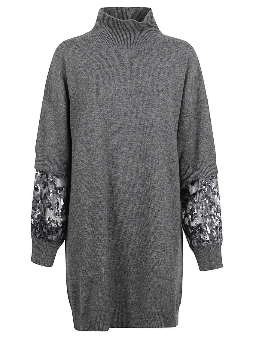 High Neck Cashmere Sweater With Double-Layered Sleeves