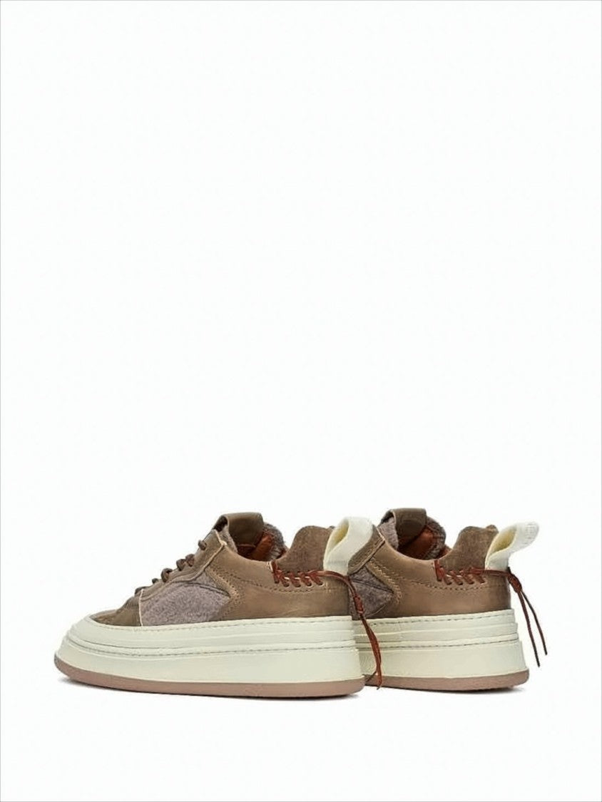 Low-Top Sneakers with Suede and Fabric Panels