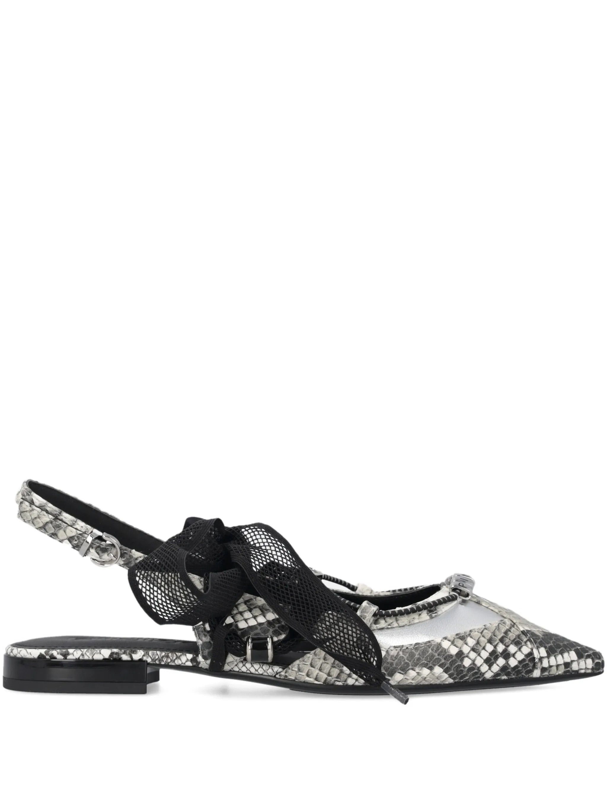 Grey Gianira 30 Snakeskin-Pattern Slingback Ballerinas