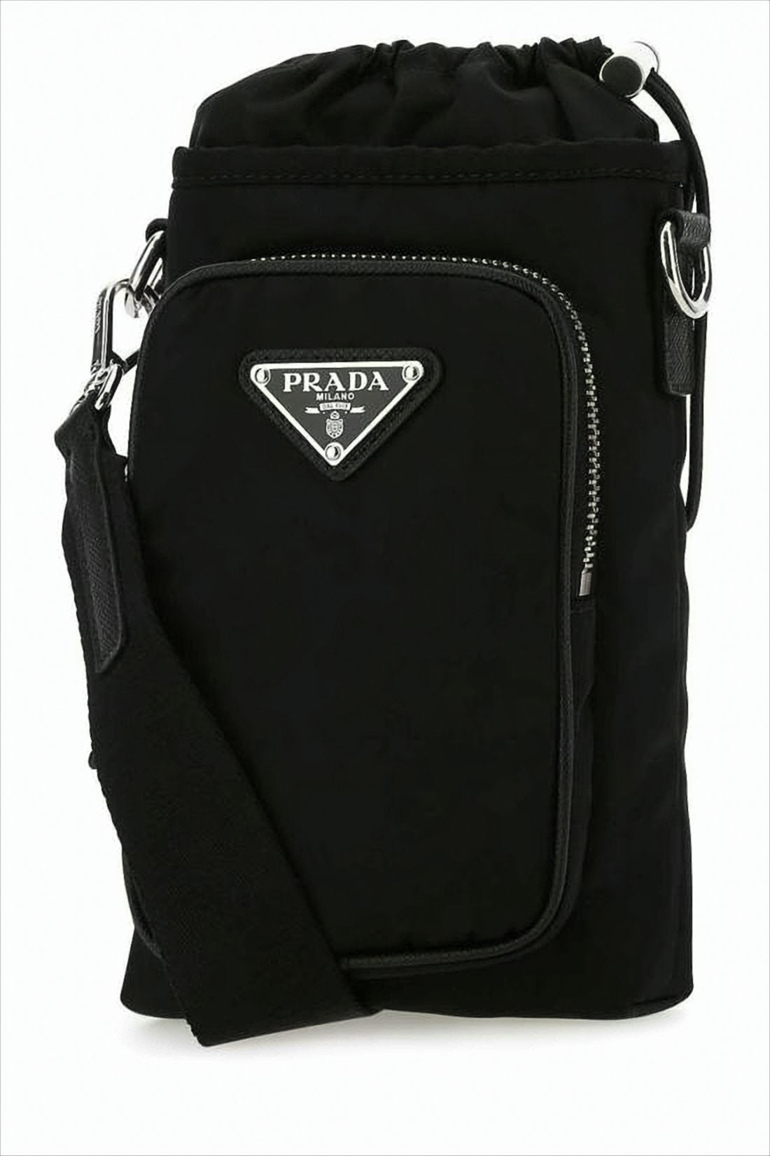 Compact Black Crossbody Bag with Triangular Logo