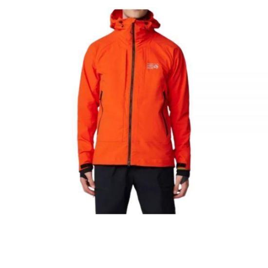 Fitted Orange Rain Jacket With Hood And Zipper Closure