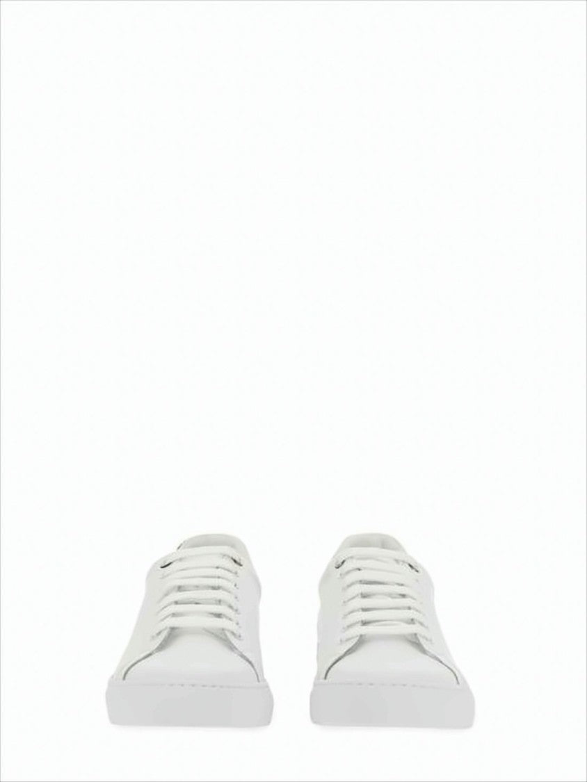 Low-Top Leather Sneakers with Multicolor Striped Heel Tab