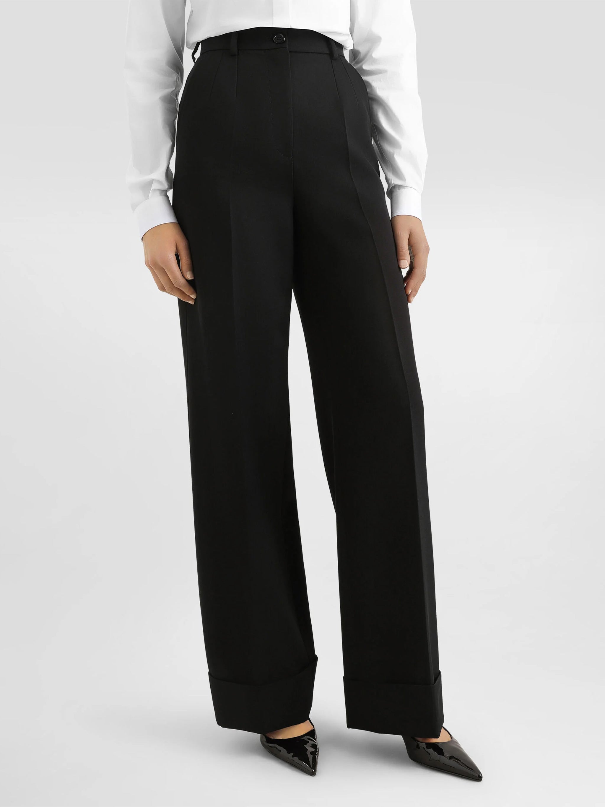 Wide-Leg High Waist Tailored Wool Trousers