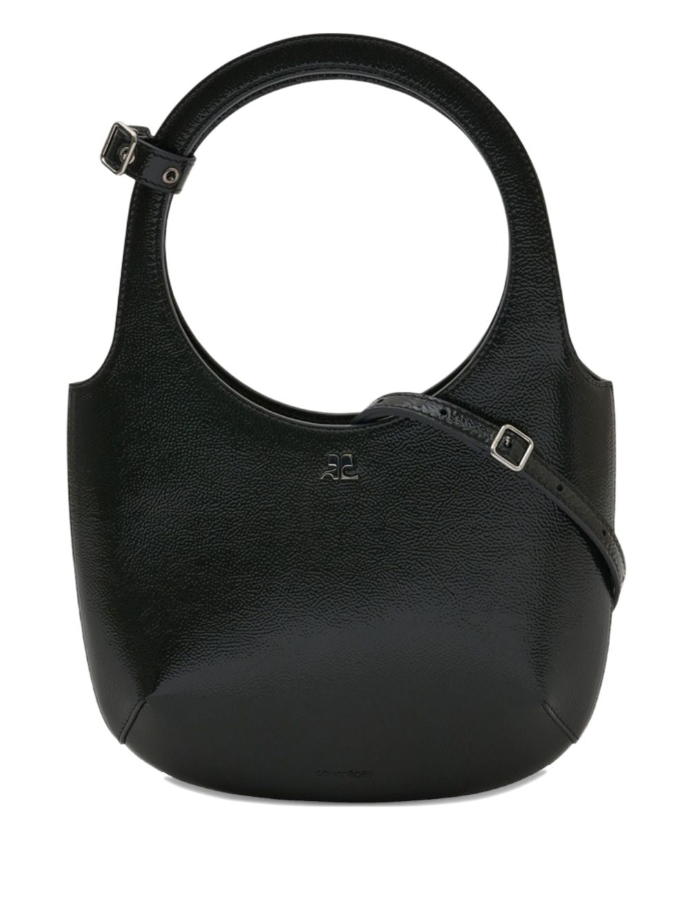 Rounded Black Varnished Cow Leather Bag