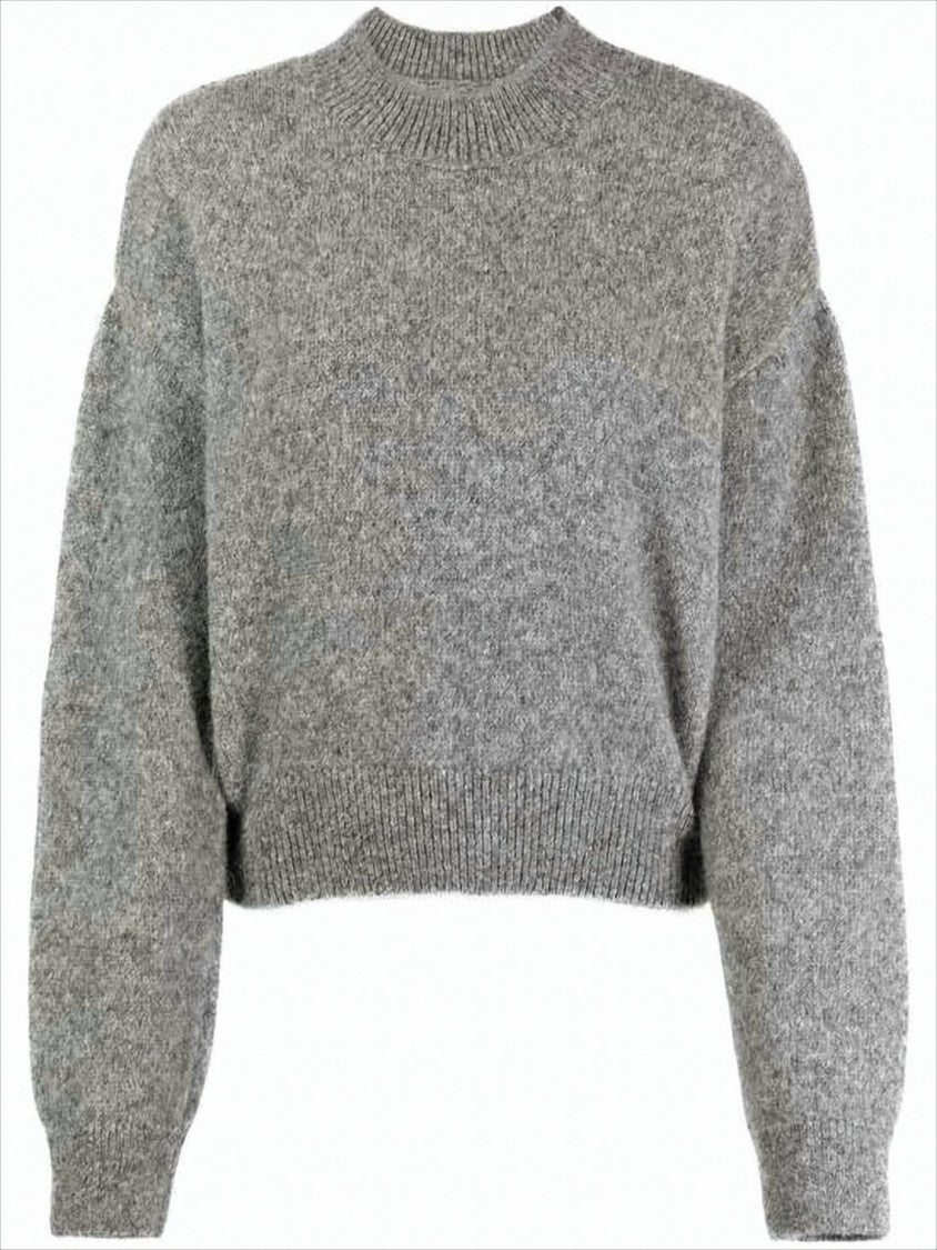 Krótki sweter z golfem, bufiastymi rękawami i detalami z logo