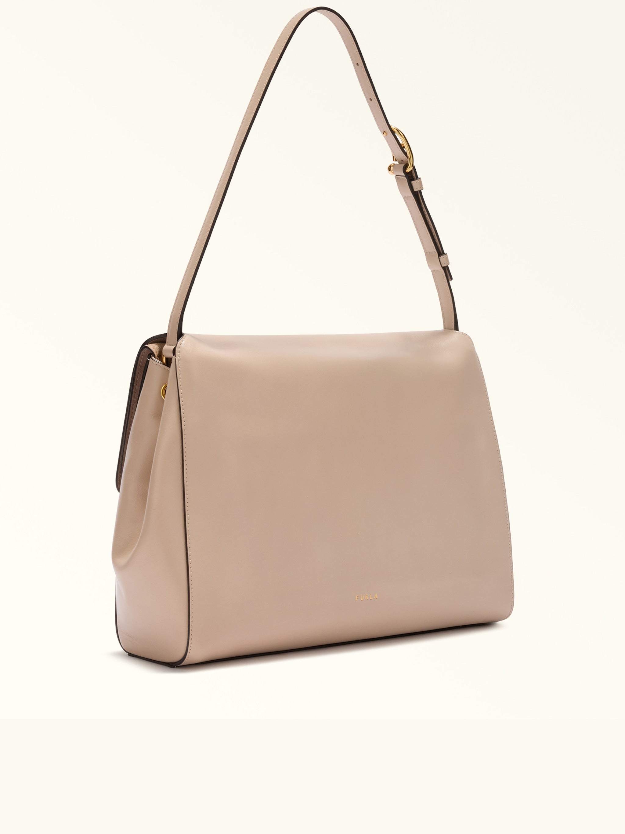 Domus M Structured Neutral Leather Shoulder Bag